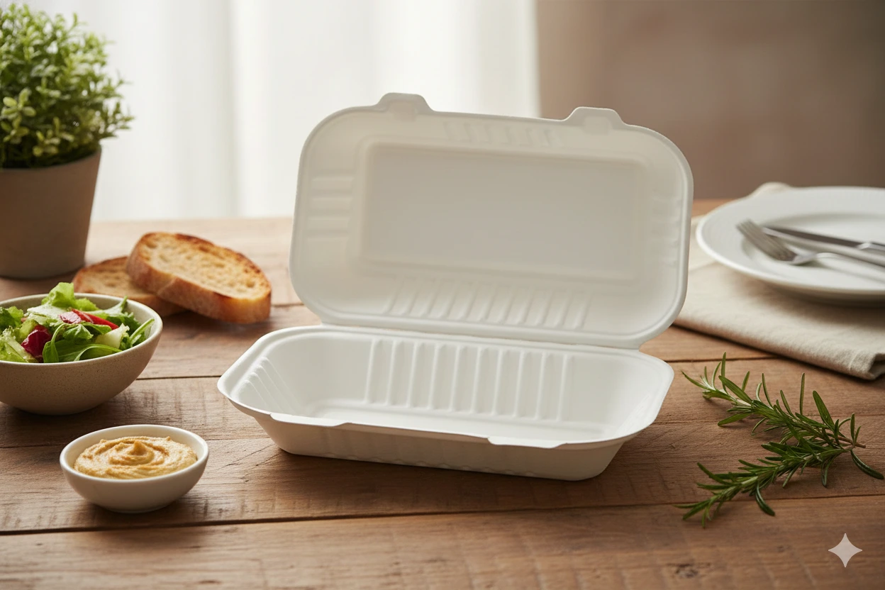 9"x6" Sugarcane Bagasse Clamshell to go Hotdog Box