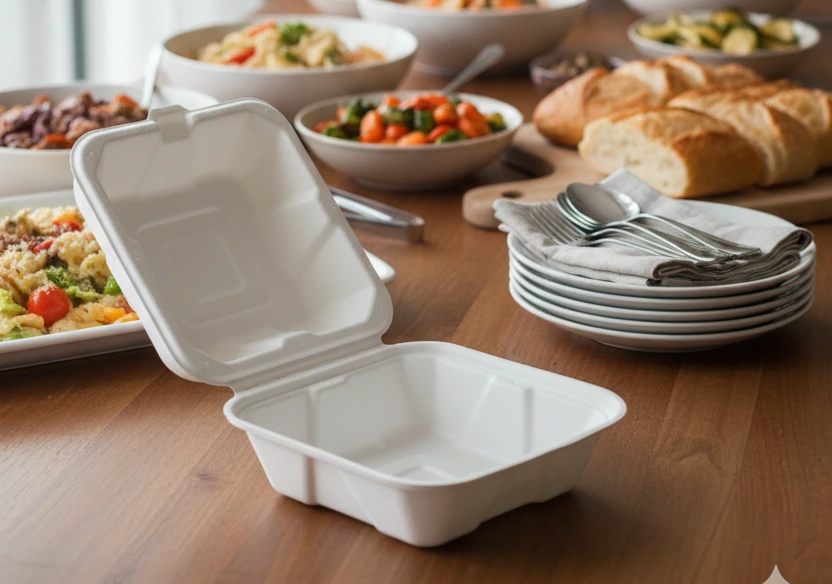 9" x9" Square Bagasse Food container  with hinge lid - clamshell